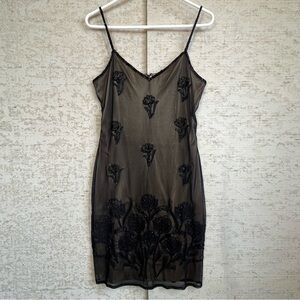 Brilliante By J.A. Black Beaded Sheer Floral Slip Dress Sz M Fairycore Vintage